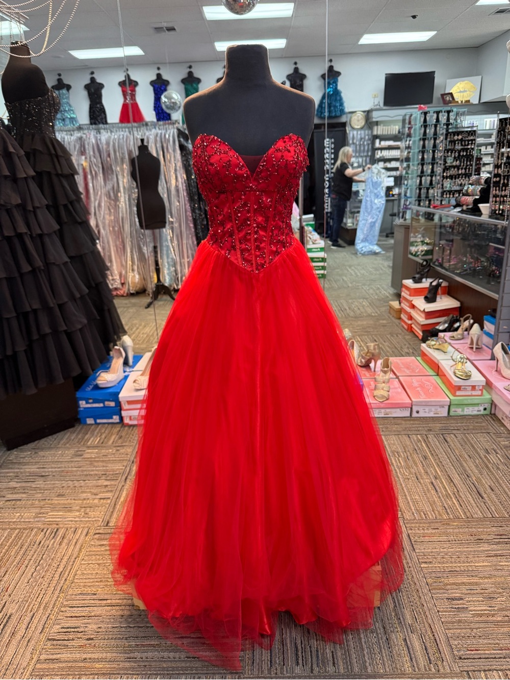 ANJALI SZ-2 2156 RED BALLGOWN PROM FORMAL PAGEANT DRESS